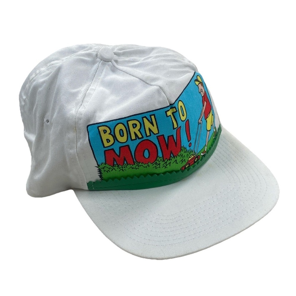 Vintage Born To Mow Snapback Hat Cap Fun Dad Lawnmower (Stains)